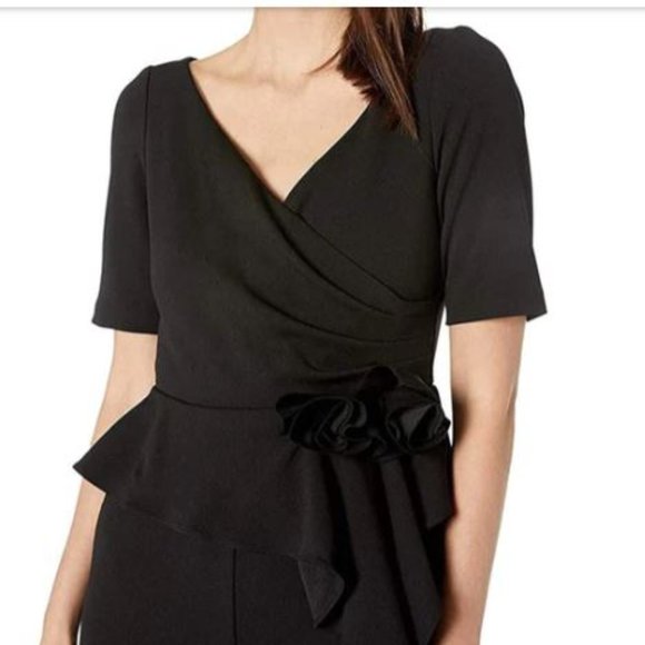 Adrianna Papell Draped Crepe Black Jumper Jumpsuit Size 4 NWT - Picture 2 of 10